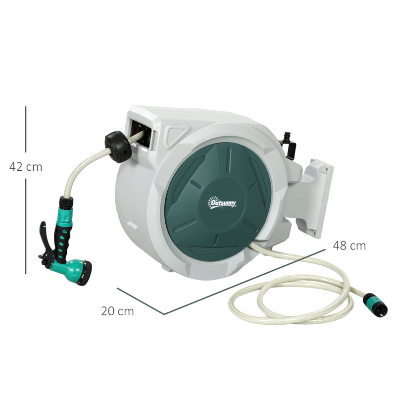 Outsunny Retractable Hose Reel Wall Mounted with Lock, Light Grey