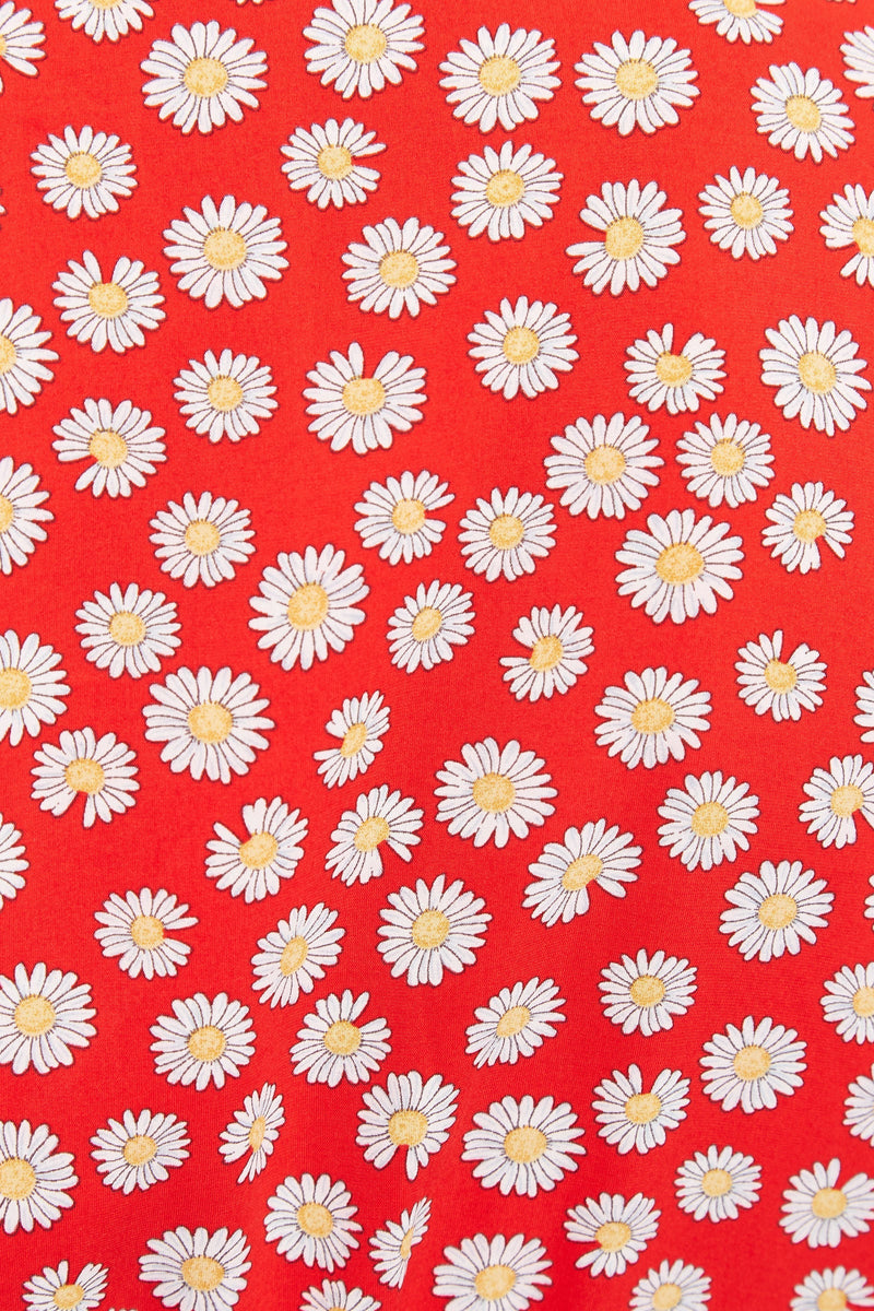 Louche Emin Daisy Dancer Print Short Sleeve Tie Midi Dress - Red