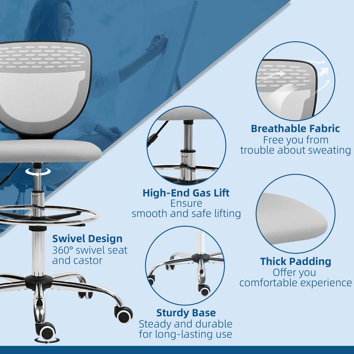 Vinsetto Draughtsman Chair, Office Chair with Wheels, Light Grey