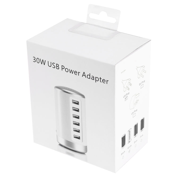 XLD4 30W 6-USB Ports Charger Station Power Adapter AC100-240V, US Plug