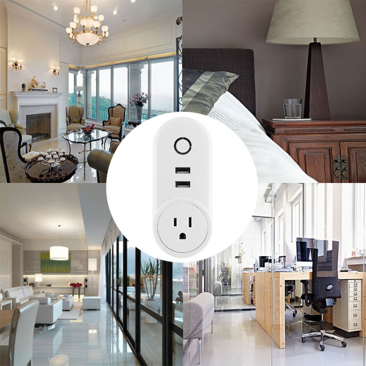 SA-002 2 USB Ports + 1 EU Socket WiFi Smart Power Plug Socket, Compatible with Alexa and Google Home, AC 110V-230V, UK Plug, US Plug