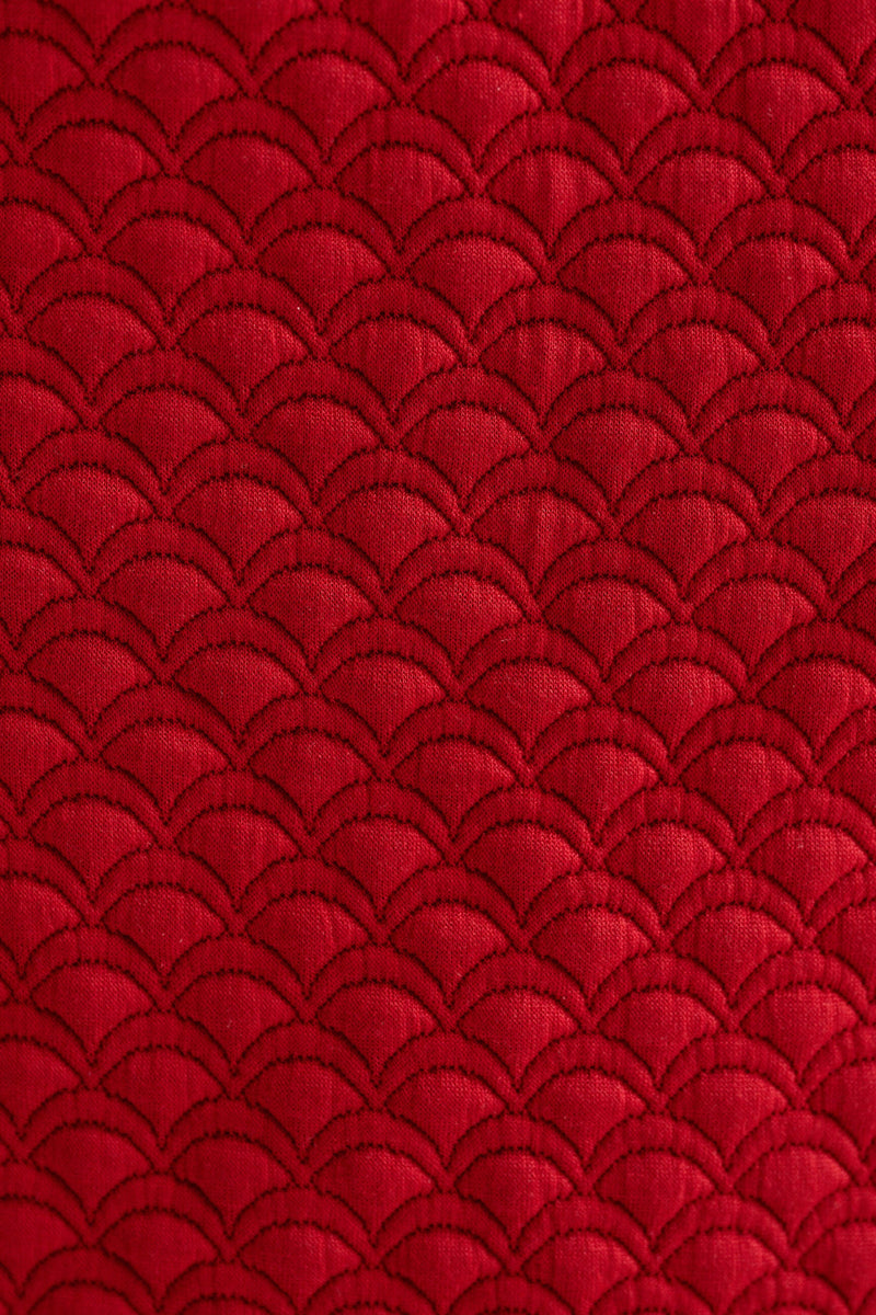 Flory Scallop Quilt Wide Leg Trouser - Wine Red