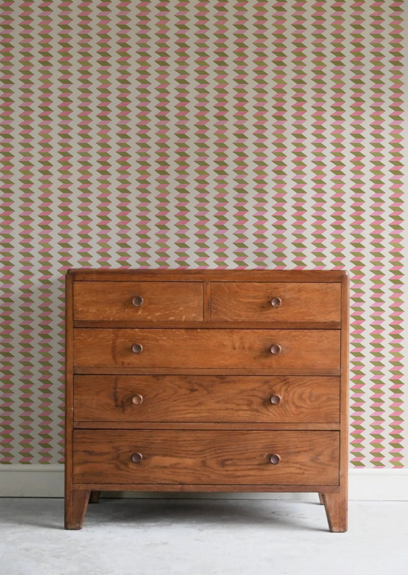 Escher Stripe - Jardin Rose - Wallpaper