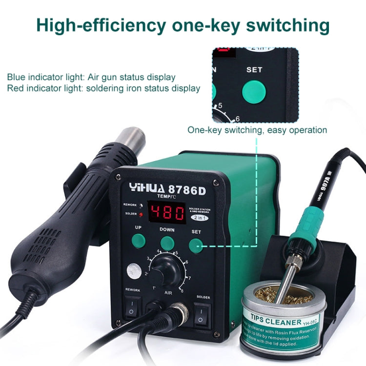 YIHUA 8786D 2 in 1 AC 220V LED Display Adjustable Temperature Hot Air Gun + Solder Station & Soldering Iron, 8786D