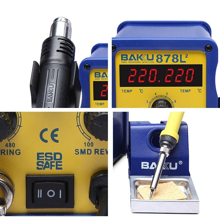 BAKU BK-878L2 AC 220V LED Display 2 in 1 Hot Air Gun Soldering Iron Soldering Station, BK-878L2 AC 220V