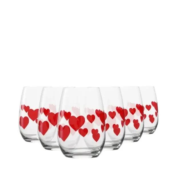 L'Amour Red Heart Whisky Tumbler Set - 335ml - Set of 6
