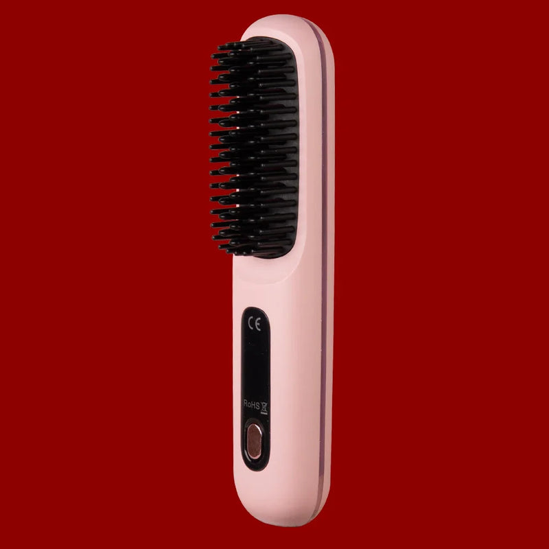 USB Rechargeable Electric Hair Straightener Brush - Portable Fast Heating Ionic Comb