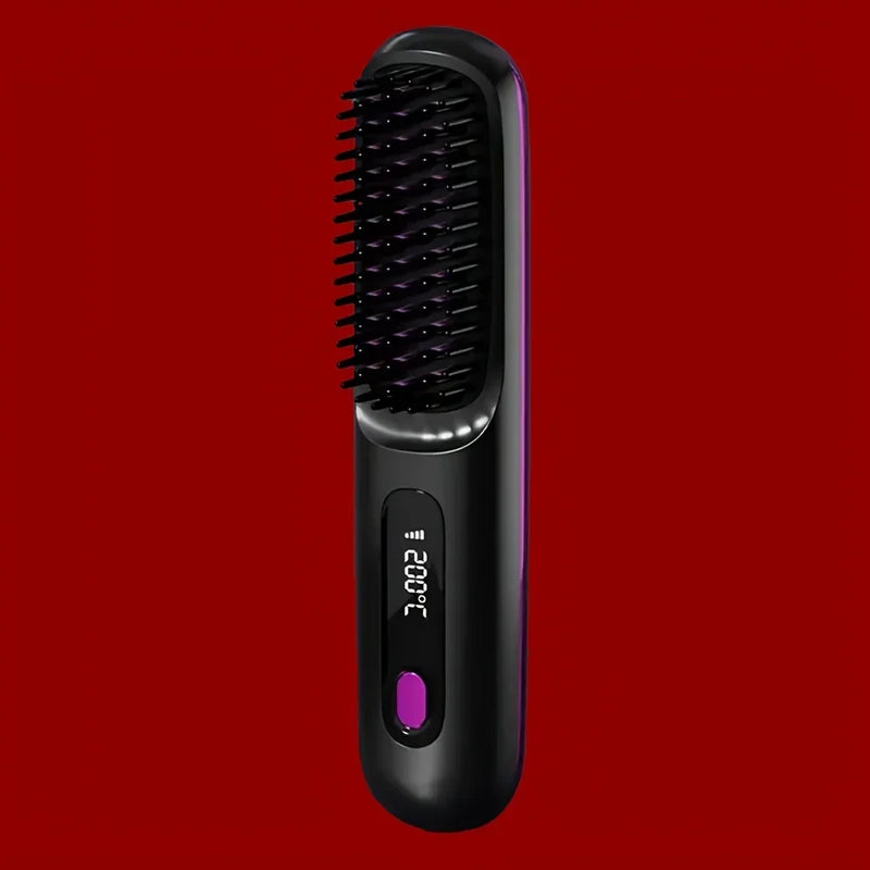 USB Rechargeable Electric Hair Straightener Brush - Portable Fast Heating Ionic Comb