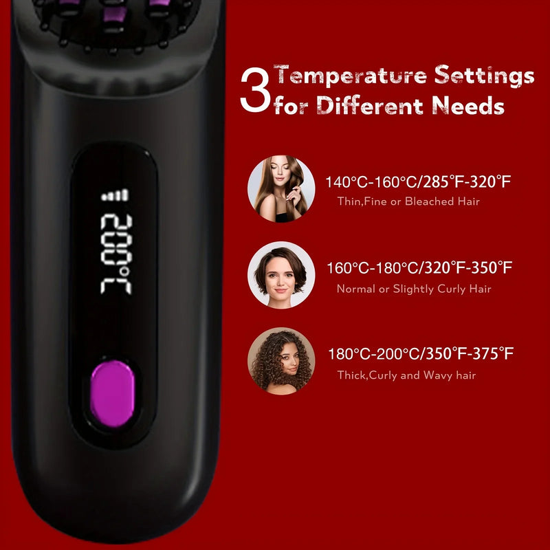 USB Rechargeable Electric Hair Straightener Brush - Portable Fast Heating Ionic Comb