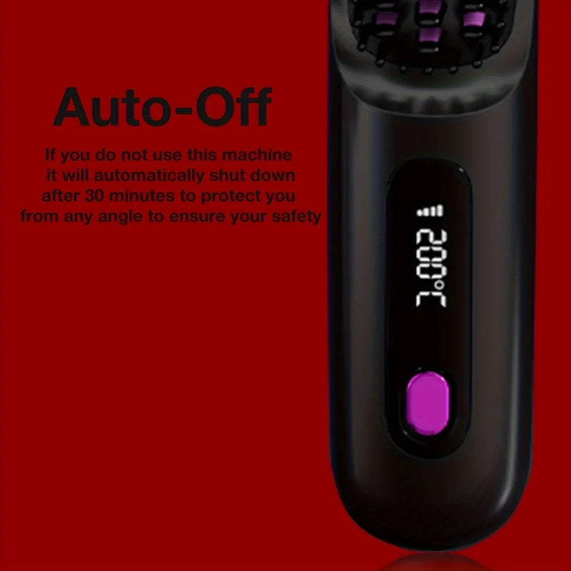 USB Rechargeable Electric Hair Straightener Brush - Portable Fast Heating Ionic Comb