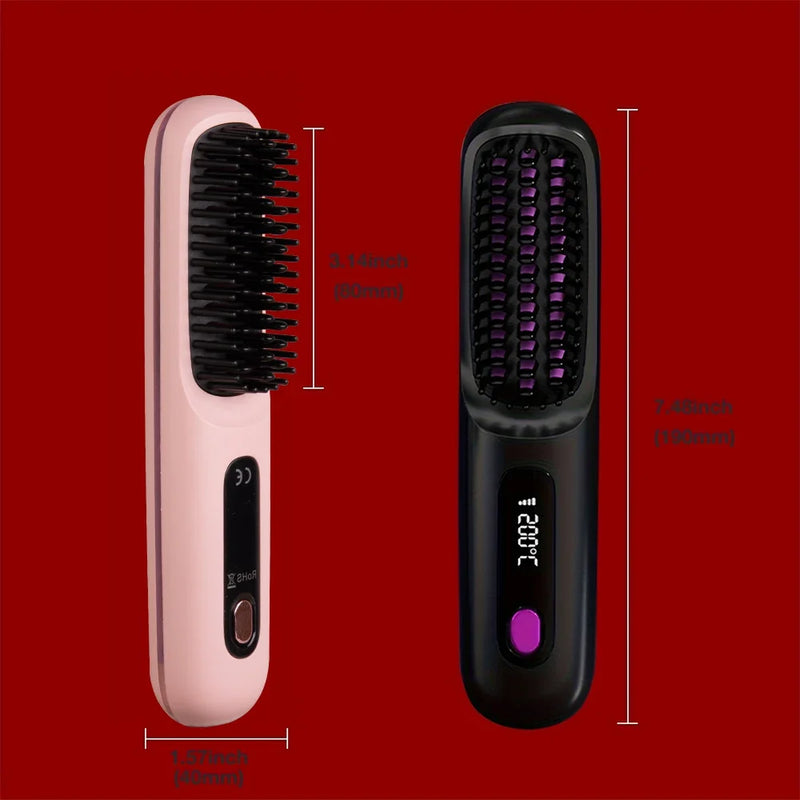 USB Rechargeable Electric Hair Straightener Brush - Portable Fast Heating Ionic Comb