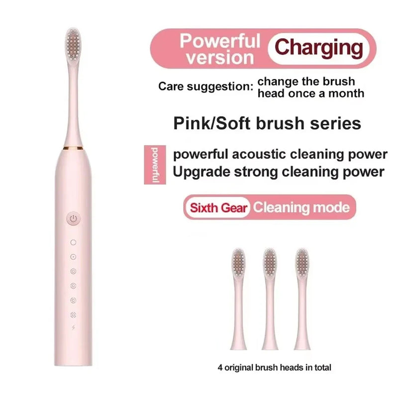 Electric Ultrasonic Toothbrush with 6 Speed Modes - USB Rechargeable, Waterproof Tooth Cleaner