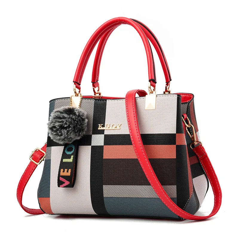 Elegant Women’s PU Leather Crossbody Messenger Handbag Fur Detail Tote Bag
