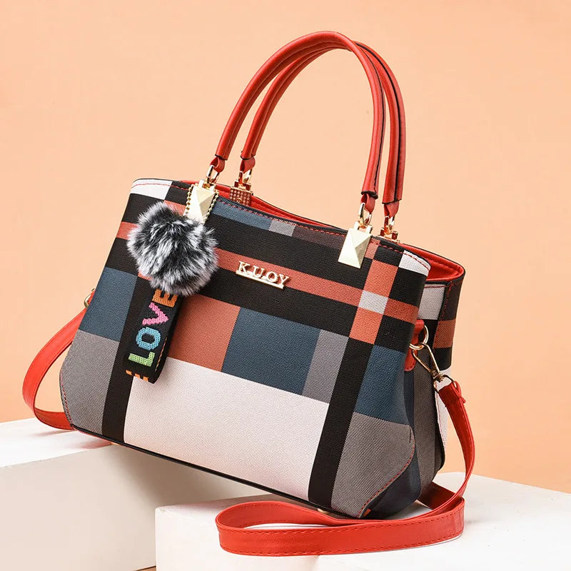 Elegant Women’s PU Leather Crossbody Messenger Handbag Fur Detail Tote Bag