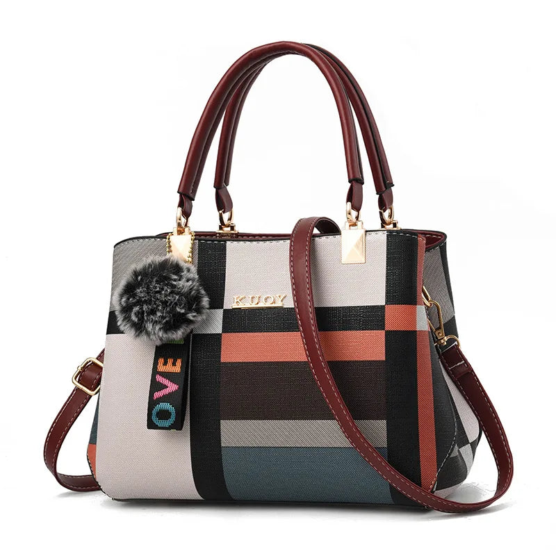 Elegant Women’s PU Leather Crossbody Messenger Handbag Fur Detail Tote Bag