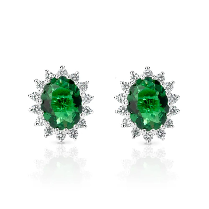 Emerald Cubic Zirconia Flower Earrings