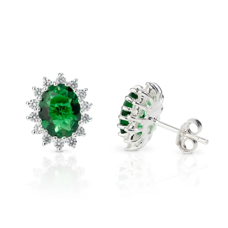 Emerald Cubic Zirconia Flower Earrings