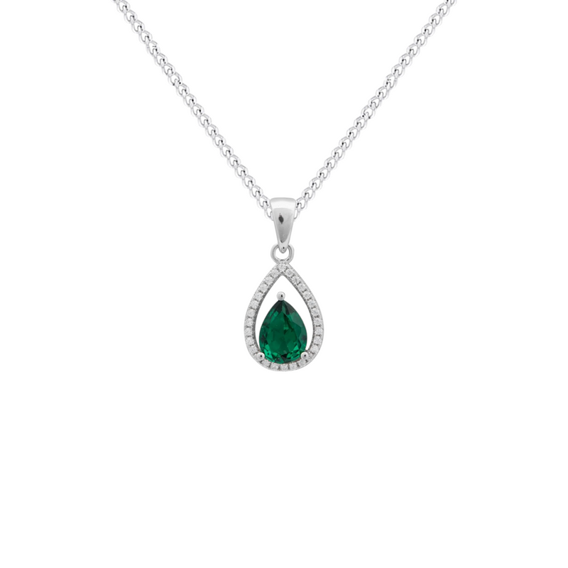 Emerald Cubic Zirconia Teardrop Necklace