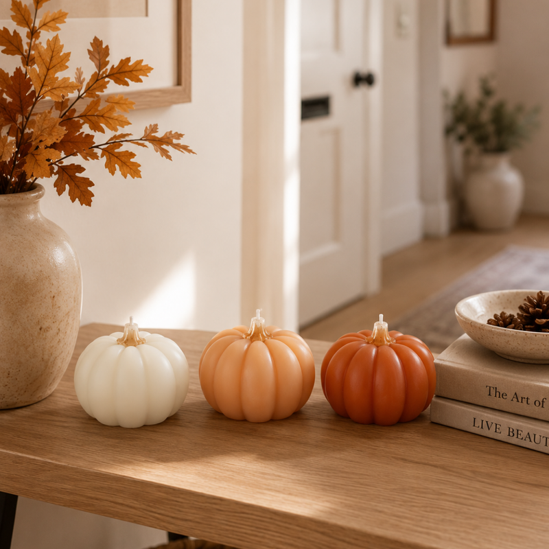 Set of 3 Pumpkin Shaped Candles