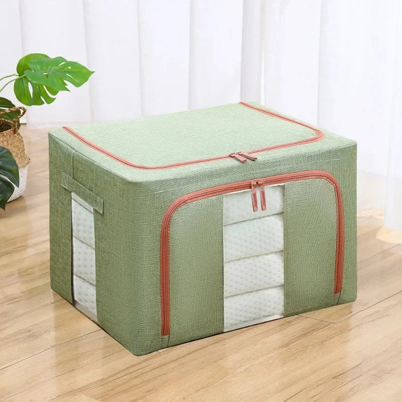 Large Foldable Fabric Storage Box - Steel Frame Transparent Lid Dustproof