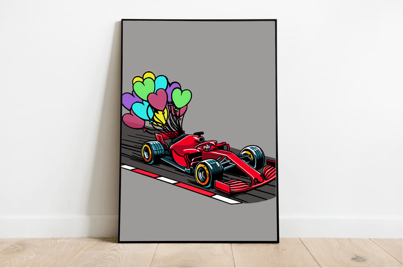 F1 Balloon Car – Whimsical Racing Art Print