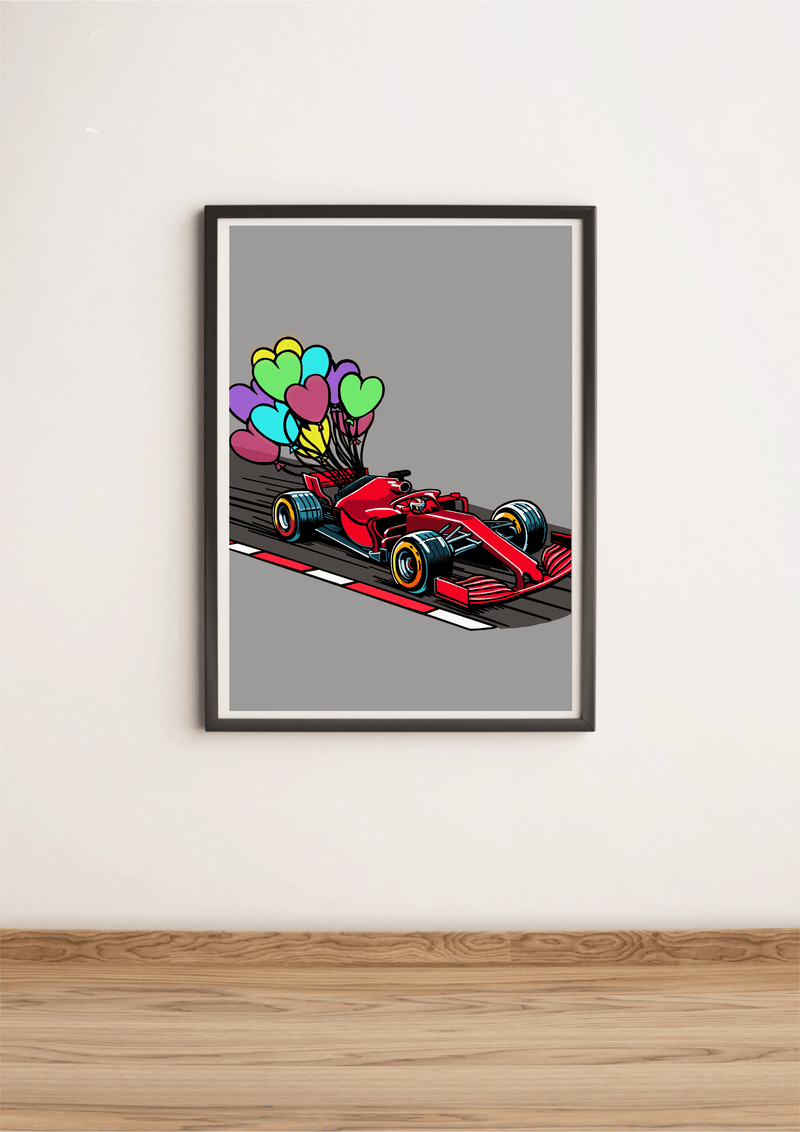 F1 Balloon Car – Whimsical Racing Art Print