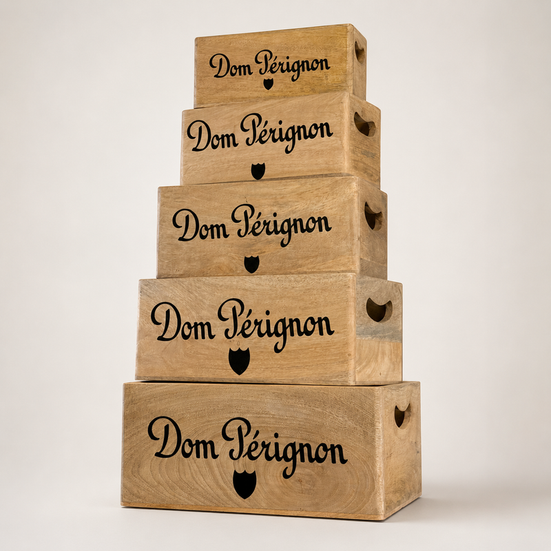 Dom Perignon Storage Wooden Champagne Crates Natural Finish