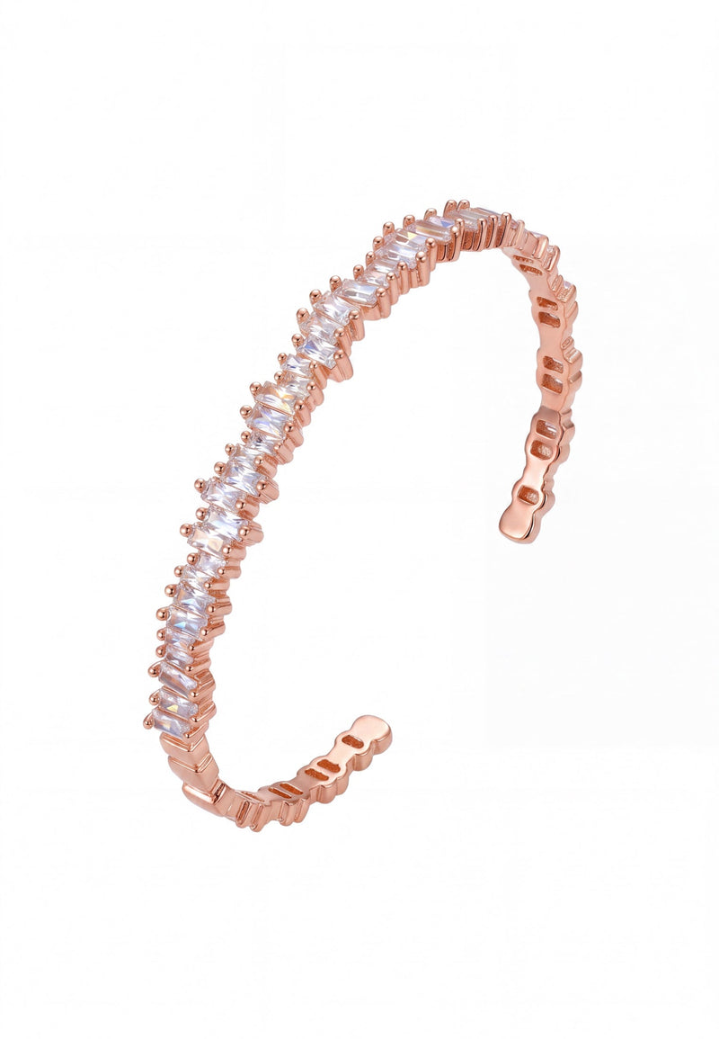 Baguette Ice Cuff Bangle Rosegold Finish