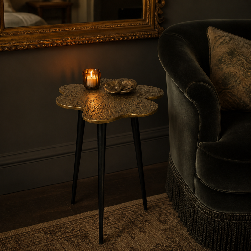 Brass Clover Side Table - Luxury Etched Botanical