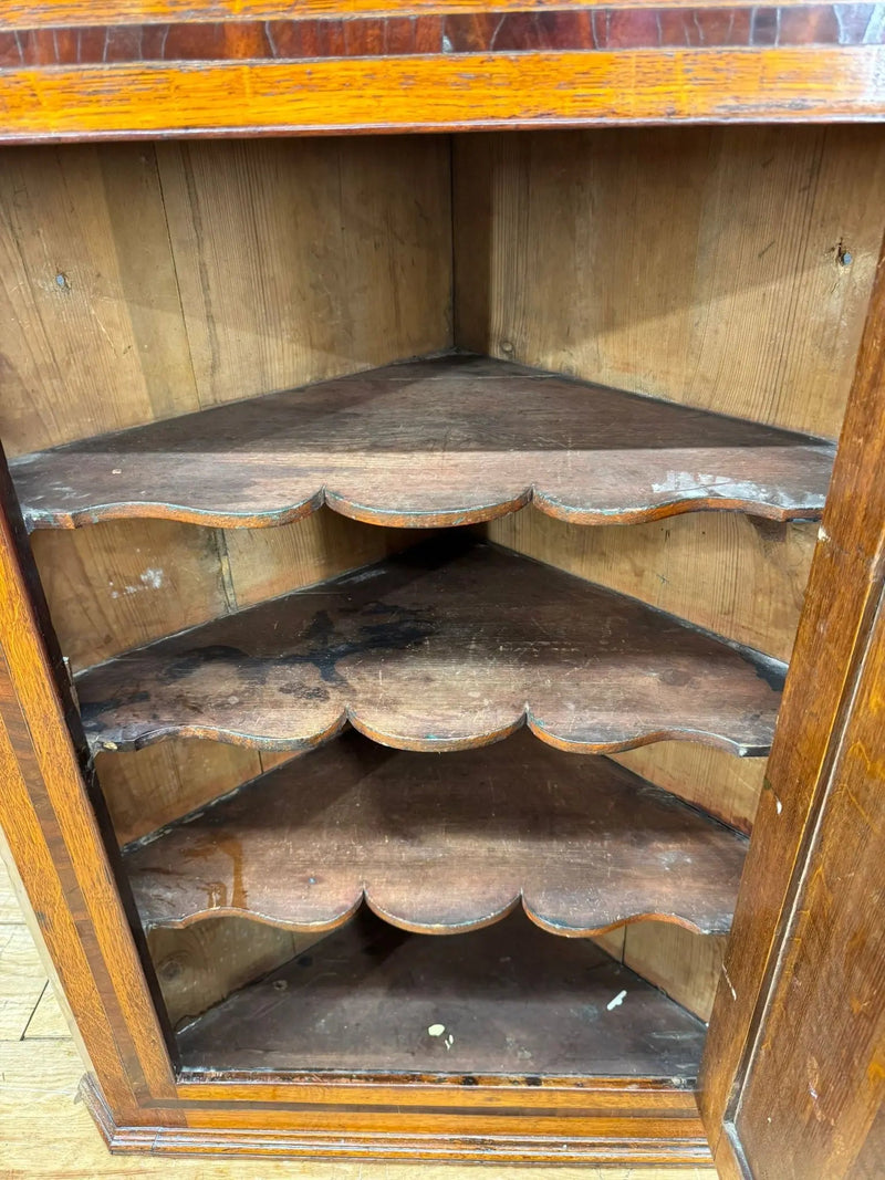 Georgian Oak Wall Corner Cupboard / Hanging Corner Cabinet / Hall Storage