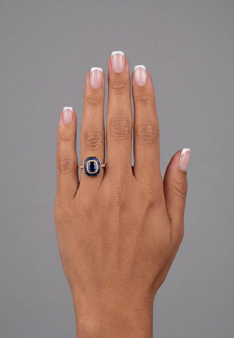 Great Gatsby Sapphire Cocktail Ring Gold