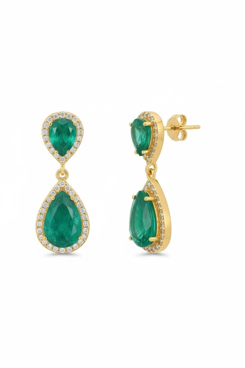 Odette Teardrop Colombian Emerald Earrings Gold