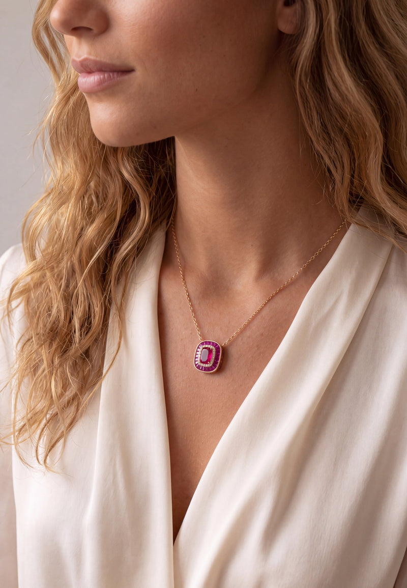 Great Gatsby Ruby Pendant Necklace Gold