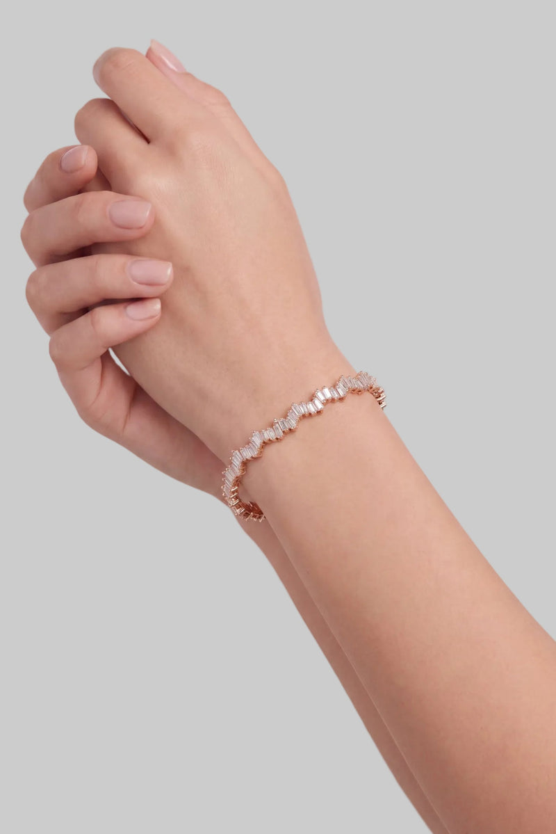 Baguette Ice Cuff Bangle Rosegold Finish