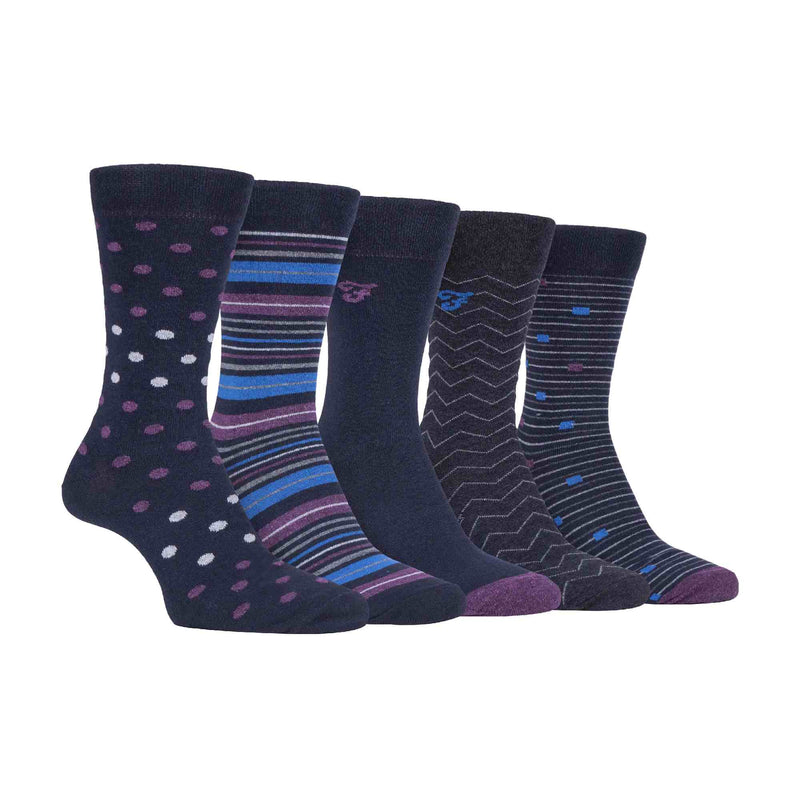 5 Pack Mens Patterned Cotton Dress Socks