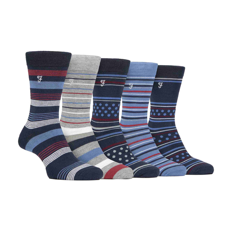 5 Pack Mens Bamboo Bright Striped Patterned Socks