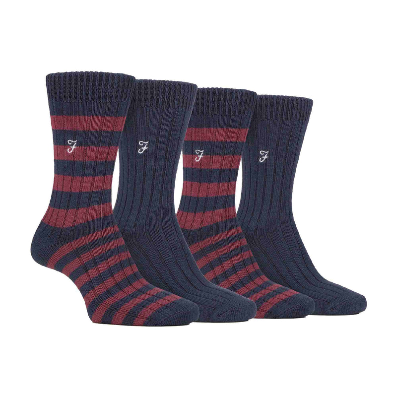 4 Pack Mens Soft Breathable Bamboo Striped Boot Socks