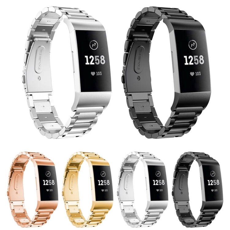 Three Beads Slingshot Buckle Solid Stainless Steel Watch Band for Fitbit Charge 4, Three Beads for Fitbit Charge 4