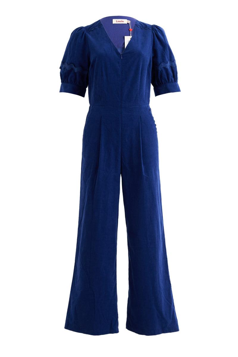 Finlay Babycord V Neck Ric Rac Trim Jumpsuit - Navy