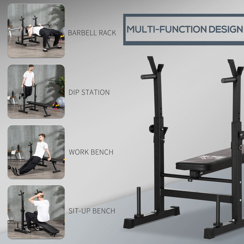 HOMCOM Adjustable Weight Bench with Barbell Rack and Dip Station, Black