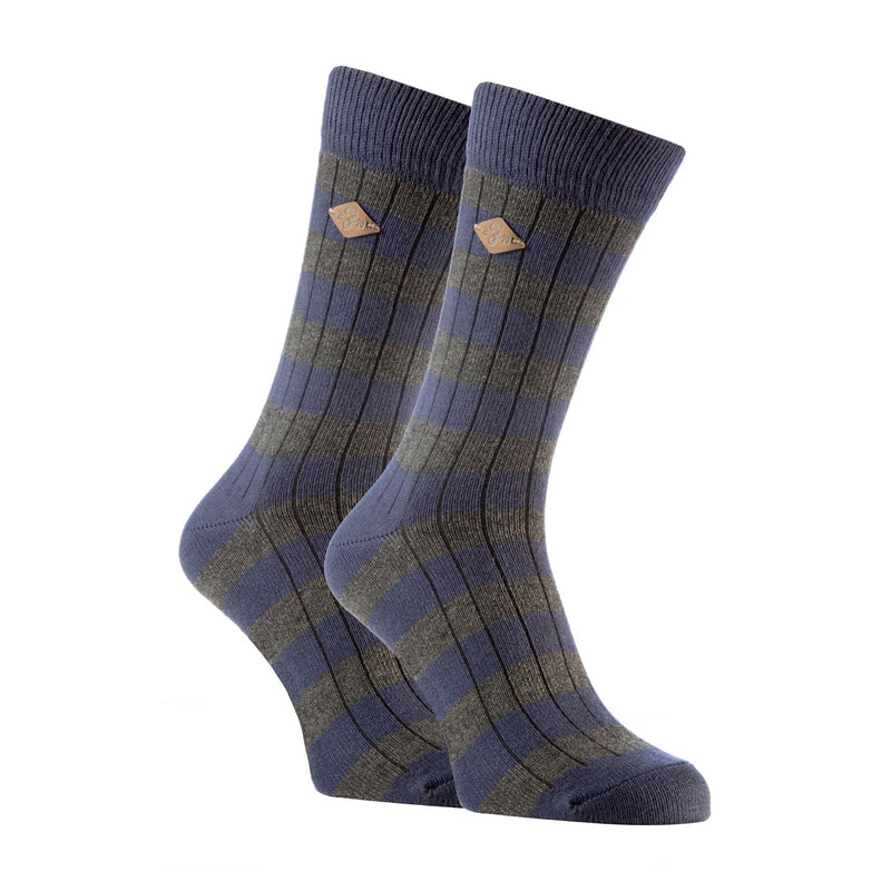 2 Pack Mens Cotton Patterned Striped Ribbed Boot Socks
