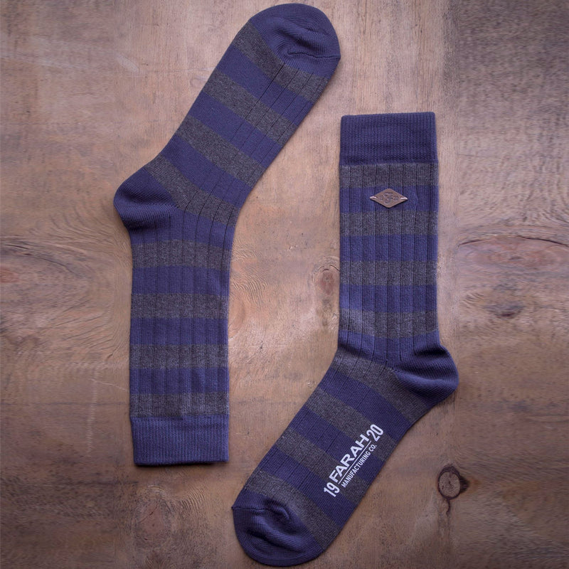 2 Pack Mens Cotton Patterned Striped Ribbed Boot Socks