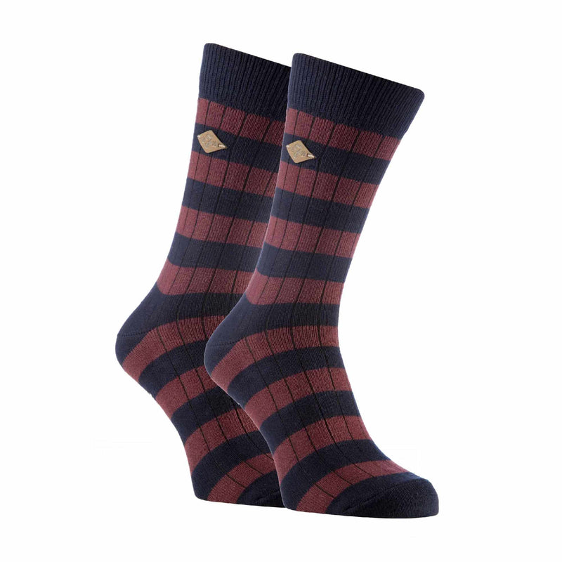 2 Pack Mens Cotton Patterned Striped Ribbed Boot Socks