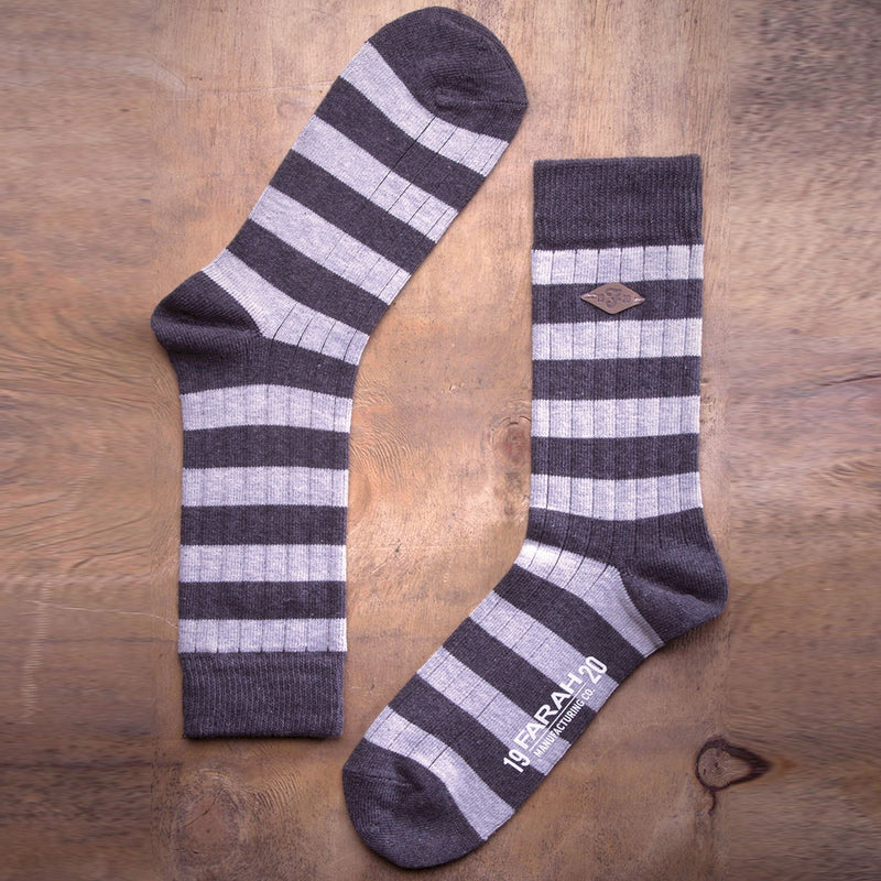 2 Pack Mens Cotton Patterned Striped Ribbed Boot Socks
