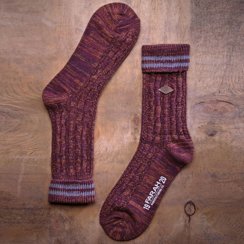 2 Pack Mens Cable Knit Cotton Boot Dress Socks with Turn Over Top
