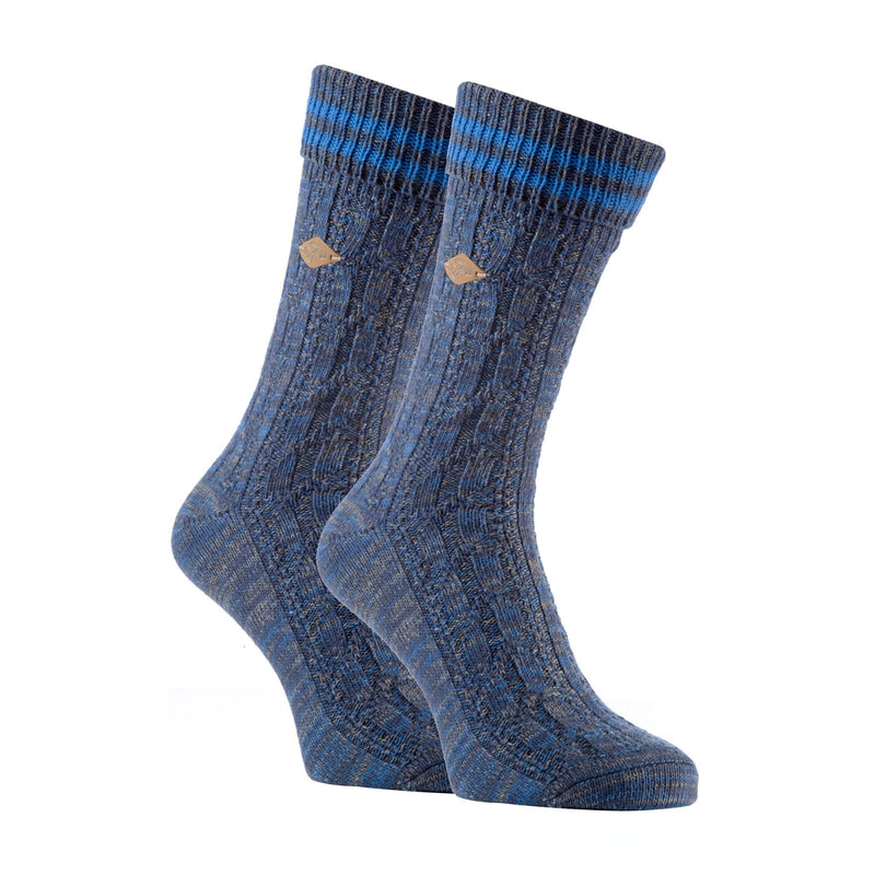 2 Pack Mens Cable Knit Cotton Boot Dress Socks with Turn Over Top