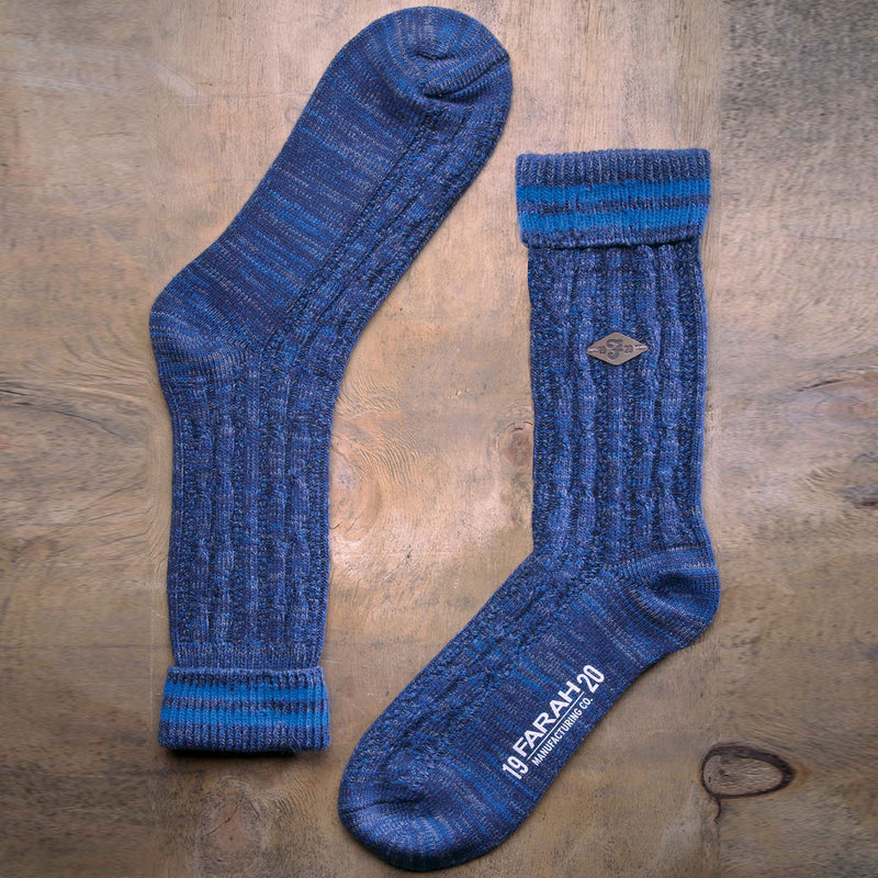 2 Pack Mens Cable Knit Cotton Boot Dress Socks with Turn Over Top