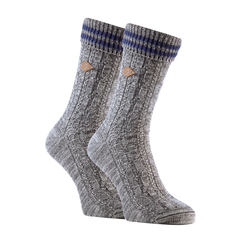 2 Pack Mens Cable Knit Cotton Boot Dress Socks with Turn Over Top