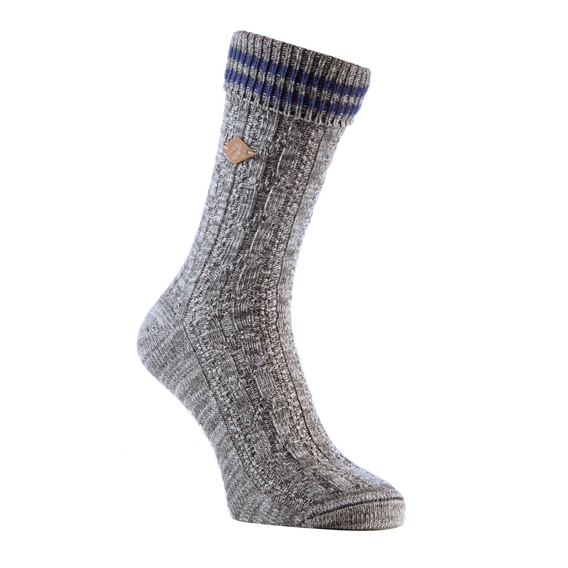2 Pack Mens Cable Knit Cotton Boot Dress Socks with Turn Over Top
