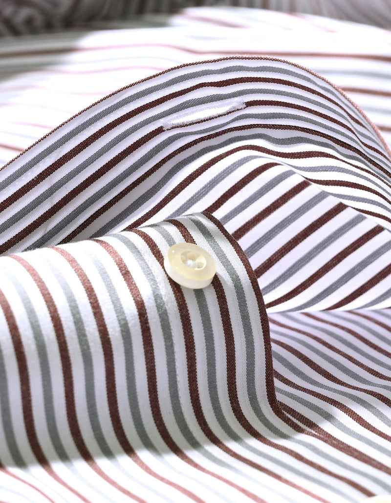 Maroon and Grey Striped Formal Shirt